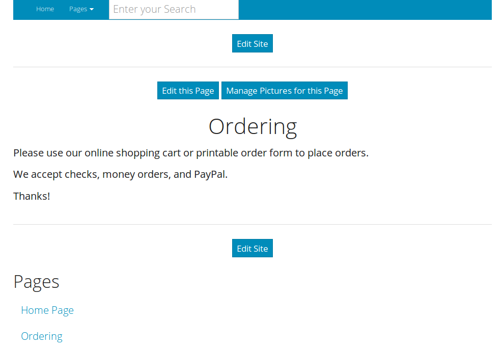 Newly created Ordering Page